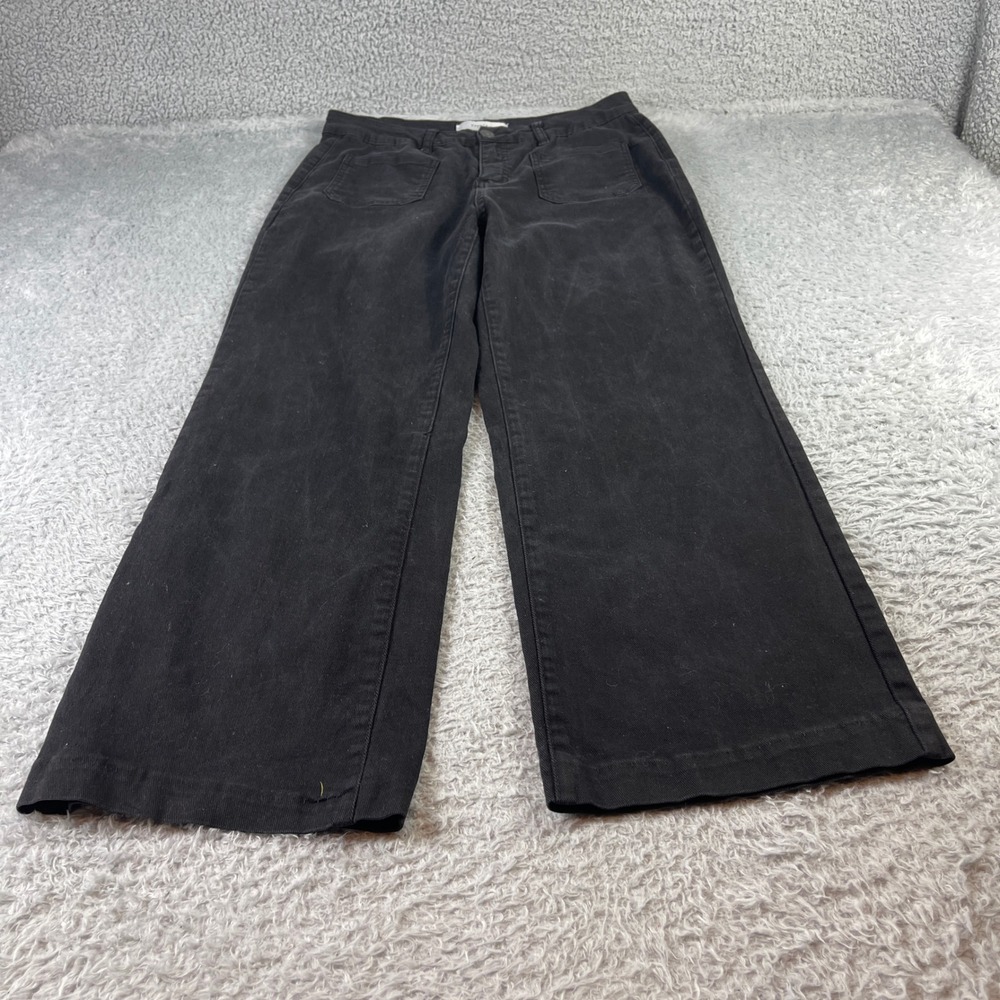 Royalty For Me Black Wide Leg Crop Pants Womens Size 10 High Rise Patch Pocket - Picture 1 of 11